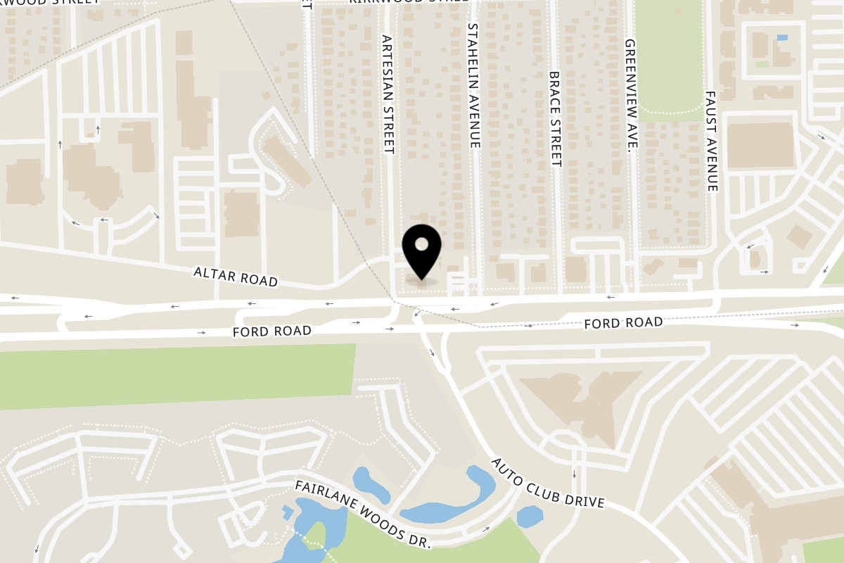 Map showing the location of Pizza Place Pizza Place - Detroit on 18950 Ford Rd in Detroit